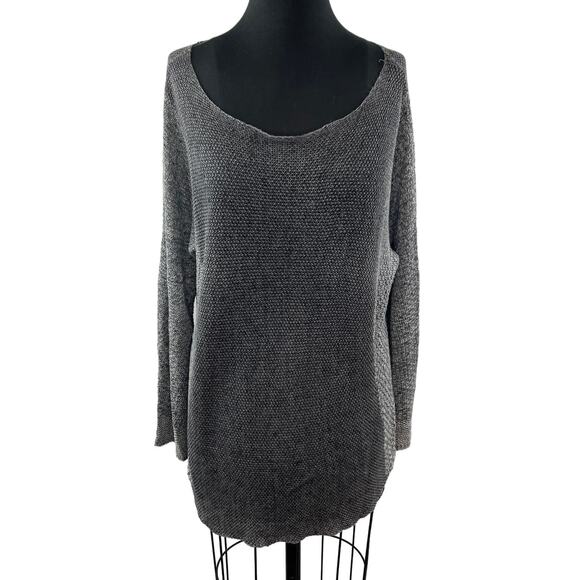Eileen Fisher Sweaters - EILEEN FISHER Charcoal Gray Sweater Linen Open Knit Scoop Neck Size Medium M